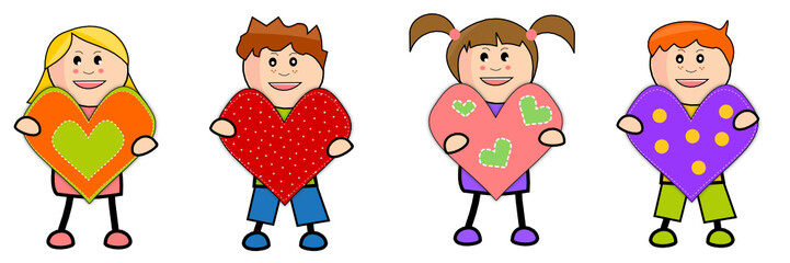 Brochette d'enfants offrant des coeurs