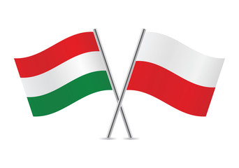 Hungarian and Polish flags. Vector illustration.