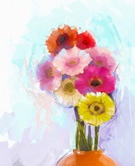 Gerbera flower.Abstract flower oil painting.