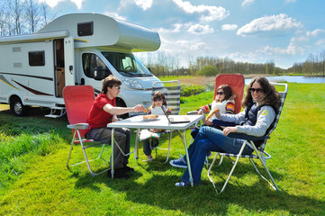 Family vacation, RV (camper) travel with kids, active holiday