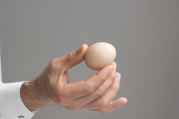 Fototapeta na wymiar Male's hand with hen's egg.