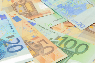 Various Euro notes background