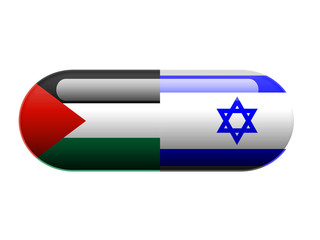 A pill with the Palestinian and Israeli flag wrapped around it