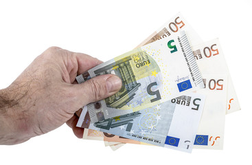 Hand taking euro banknotes