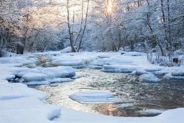 Foto auf Acrylglas Fluss Fließender Fluss im Winter