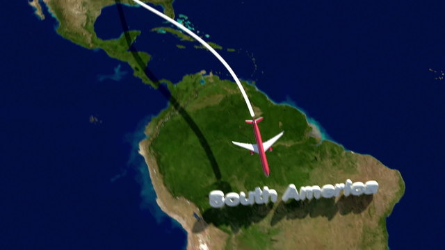 Airplane flight path from USA to South America and return