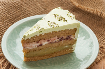 Japanese confectionery, green tea and red bean swiss roll