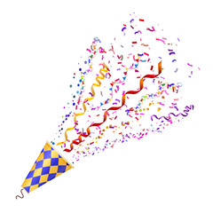 Fototapeta premium Exploding poppers with confetti isolated on white background. Ve