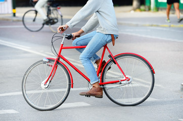 Fototapeta na wymiar Red bicycle in profile