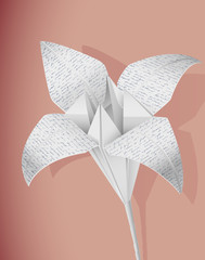 Paper lily with handwriting texture. Eps10