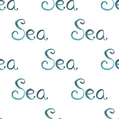 Hand-drawn watercolor word sea seamless pattern