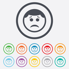 Fototapeta premium Sad face sign icon. Sadness symbol.