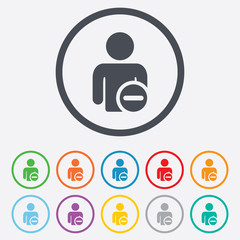 Delete user sign icon. Remove friend symbol.