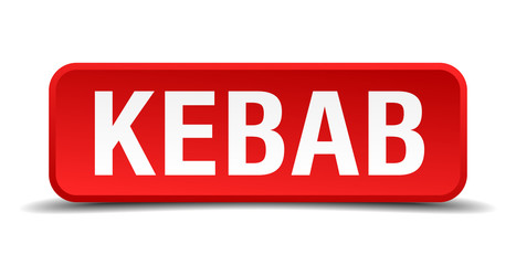 Kebab red 3d square button isolated on white