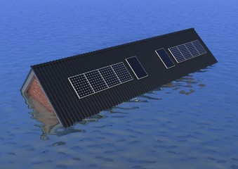 Huis onder water - alleen dak nog boven waterpeil