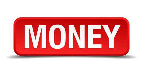 Money red 3d square button isolated on white