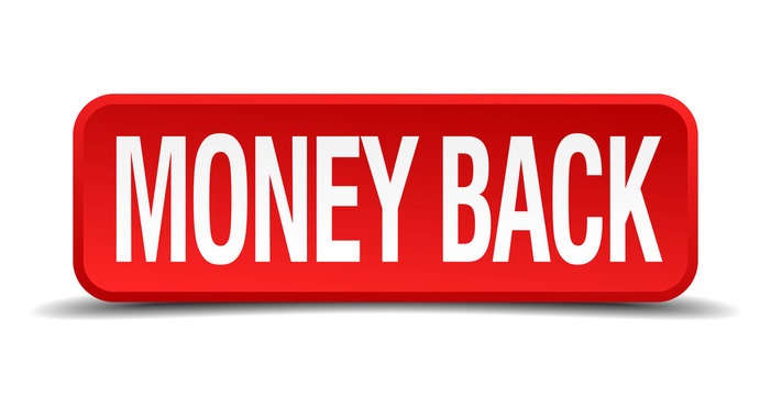 money back red 3d square button isolated on white