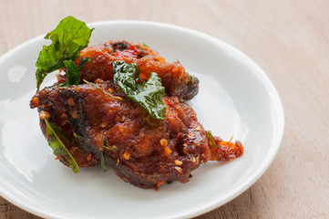 Spicy Stir Fried catfish on dish