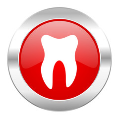 tooth red circle chrome web icon isolated