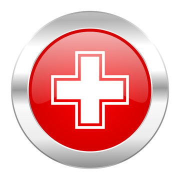 pharmacy red circle chrome web icon isolated