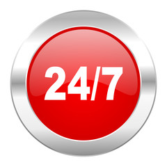 24/7 red circle chrome web icon isolated