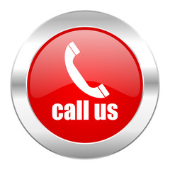 call us red circle chrome web icon isolated