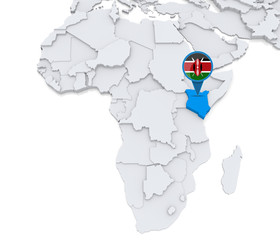 Kenya on a map of Africa
