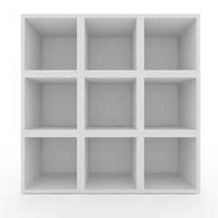 Empty white shelves with no lighting