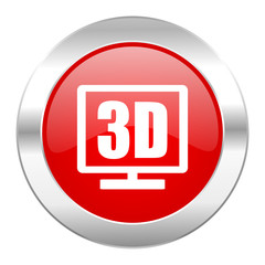 3d display red circle chrome web icon isolated