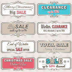 christmas  labels with sale offer, vector illustration