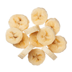 Banana slices isolated on white background
