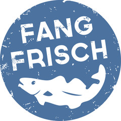 Sticker rund Fangfrisch mit Dorsch