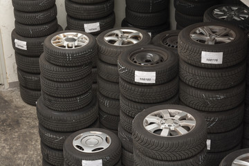 Warehouse with tires as a tire hotel