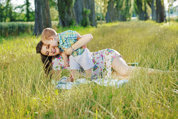 Portrait of the happy family in the park