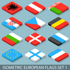 Flat Isometric European Flags Set 1