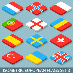 Obraz premium Flat Isometric European Flags Set 3