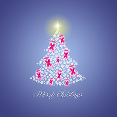 Fototapeta na wymiar Christmas tree with pink ribbon
