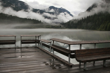 Mountain Lake Fog and Dock