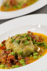 Garnish With Broad Bean, Thyme, Chorizo And Dried Tomatoes