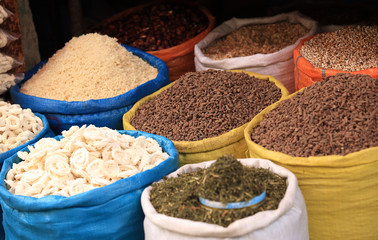 closeup of red grocery market