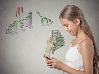 girl working online on smart phone making earning money