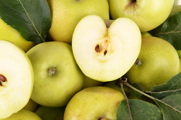 Ripe green apples close up