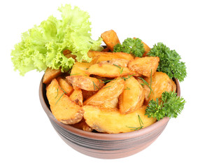 Homemade fried potato in bowl isolated on white