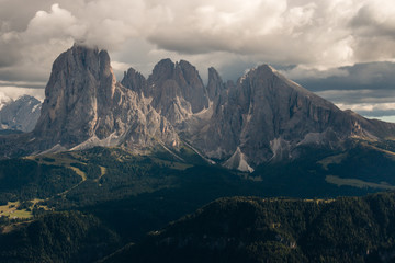 Dolomites peaks in sunset