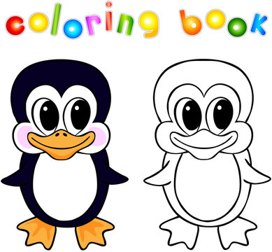Funny cartoon penguin coloring book