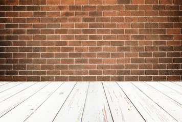 Grungy textured red brick with  wooden floor