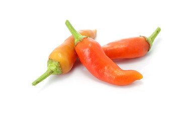 A pile of chilli peppers on a white background