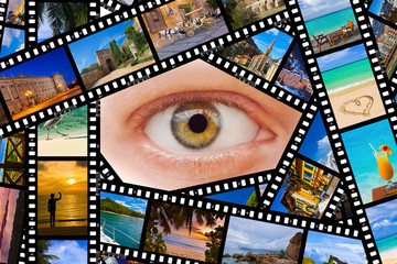 Film with travel photos and eye