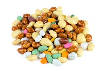 colorful glaced and chocolate covered nuts and raisins