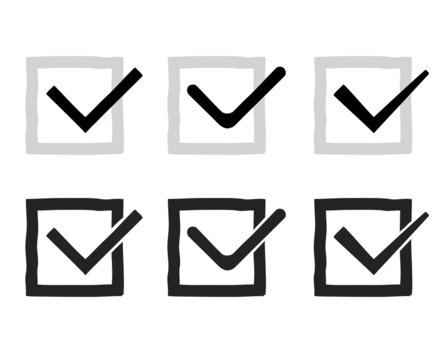 Hand drawn check marks or ticks confirm icons set confirmation